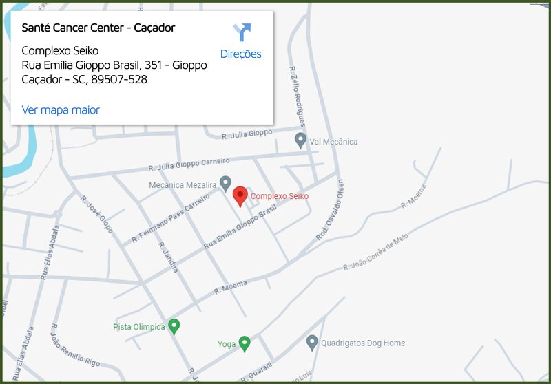 Mapa da unidade Santé Caçador: Rua Emília Gioppo Brasil, 351, Complexo Seiko, Caçador (SC)